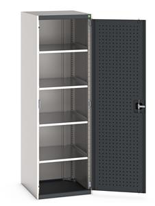 Heavy Duty Bott cubio cupboard with perfo panel lined hinged doors. 650mm wide x 650mm deep x 2000mm high with 4 x100kg capacity shelves.... Bott Industial Tool Cupboards with Shelves